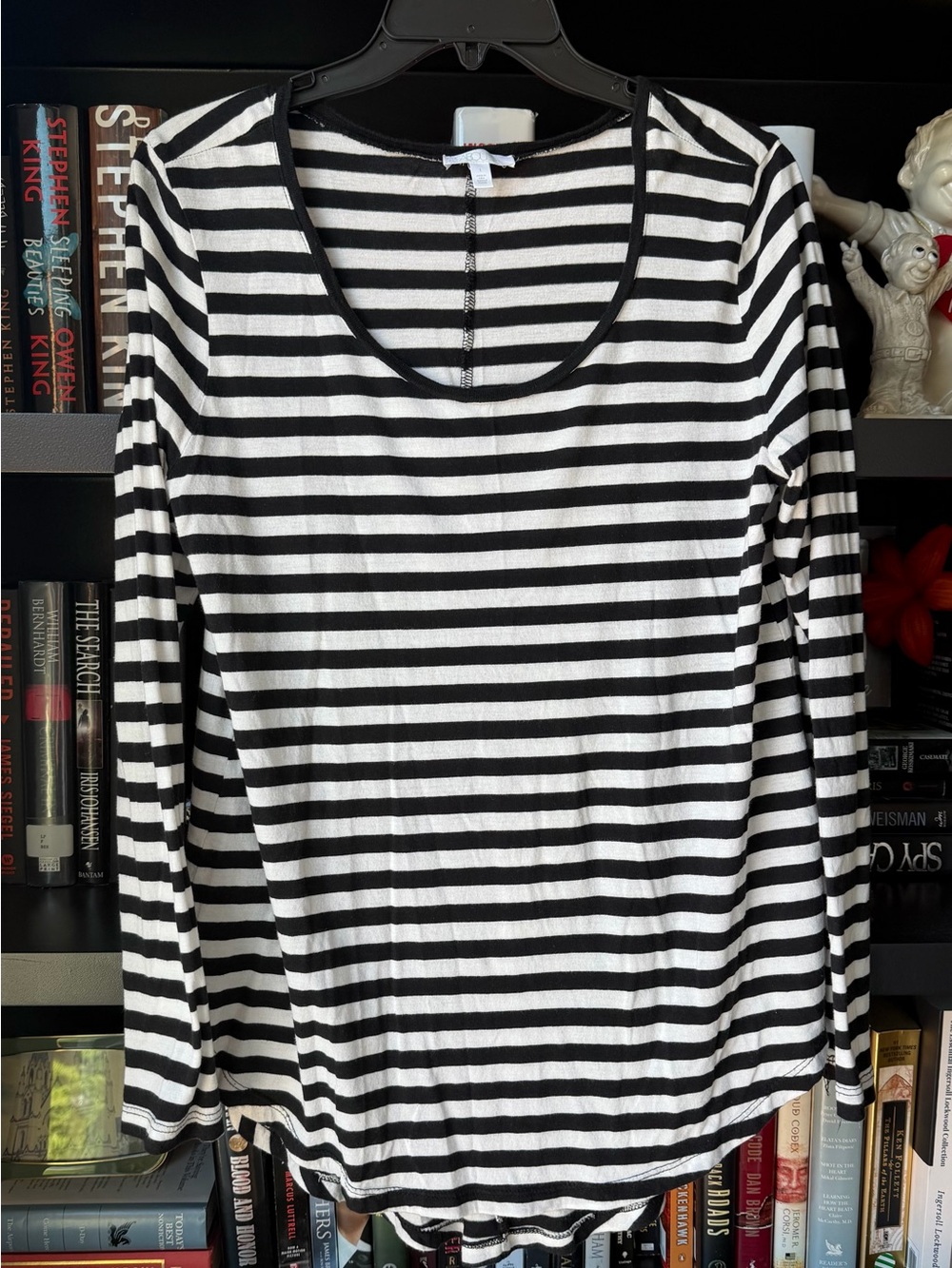 Abound Black and White Striped Long-Sleeve Scoop Neck Top